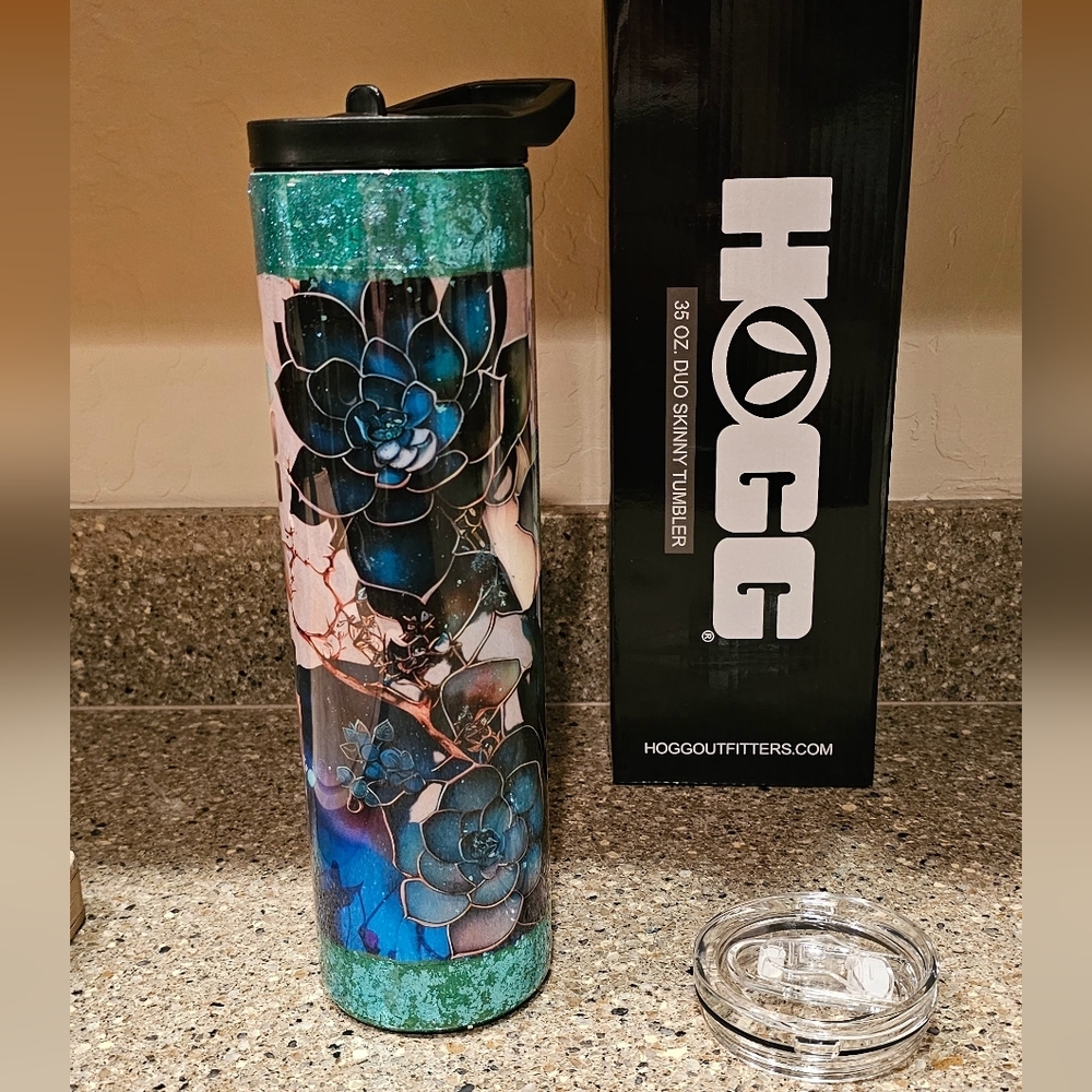 Tumbler with flowers 35oz stainless steel